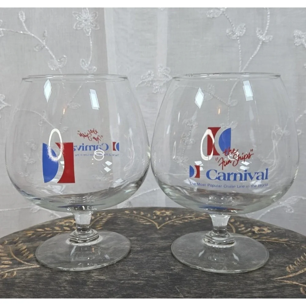 Carnival‎ Cruise Line the Fun Ships Brandy Sniffers Set of 2 Clear Glass